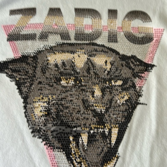 ZADIG & VOLTAIRE SEQUINS TIGER HEAD SWEATSHIRT LIGHT BLUE  SIZE 14/S - Picture 3 of 9